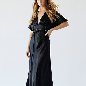 Free People Beatrice Black Satin Maxi Dress